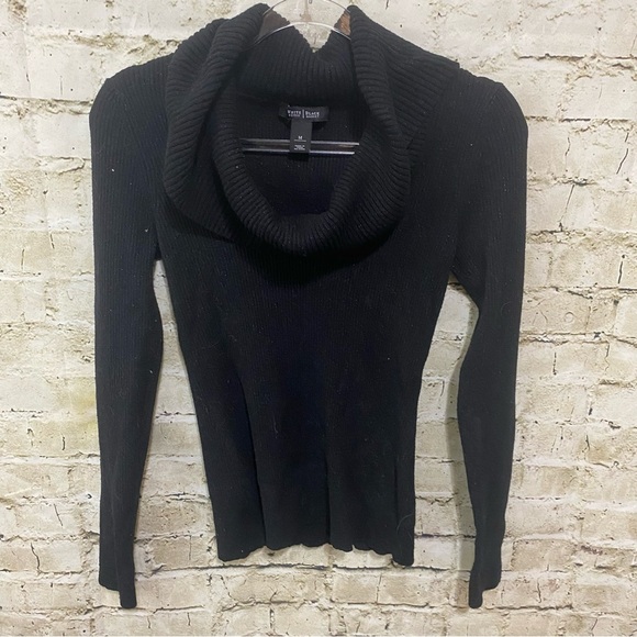 WHBM Black Shimmer Rubbed Wool Blend Cowl Neck Sweater - Picture 1 of 5